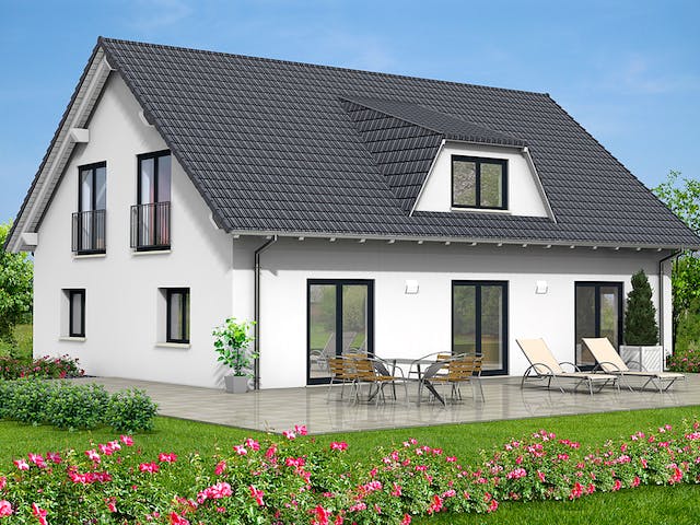 Fertighaus Haus 083 - Var. 040 von Langstein Immobilien Ausbauhaus ab 285363€, Satteldach-Klassiker Außenansicht 2