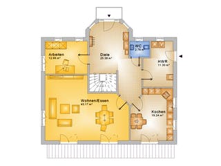 Fertighaus Haus 083 - Var. 040 von Langstein Immobilien Ausbauhaus ab 285363€, Satteldach-Klassiker Grundriss 1