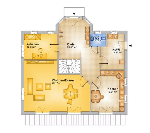 Fertighaus Haus 083 - Var. 040 von Langstein Immobilien Ausbauhaus ab 285363€, Satteldach-Klassiker Grundriss 1