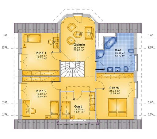 Fertighaus Haus 083 - Var. 040 von Langstein Immobilien Ausbauhaus ab 285363€, Satteldach-Klassiker Grundriss 2