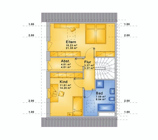 Fertighaus Haus 088 - Var. 008 von Langstein Immobilien Ausbauhaus ab 129141€, Satteldach-Klassiker Grundriss 1