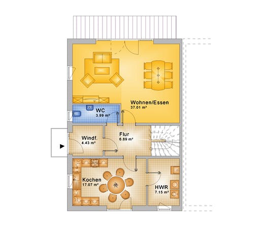 Fertighaus Haus 098 - Var. 009 von Langstein Immobilien Ausbauhaus ab 193361€, Satteldach-Klassiker Grundriss 1