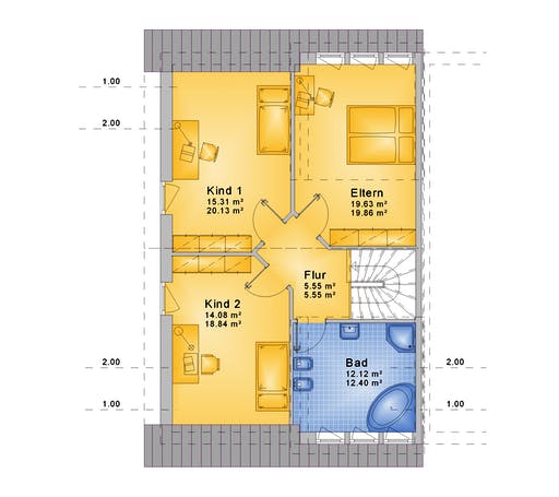 Fertighaus Haus 098 - Var. 009 von Langstein Immobilien Ausbauhaus ab 193361€, Satteldach-Klassiker Grundriss 2