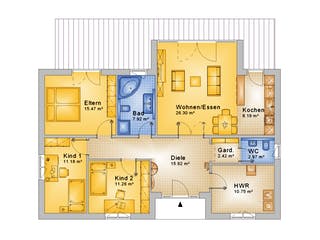 Fertighaus Haus 111 - Var. 015 von Langstein Immobilien Ausbauhaus ab 151713€, Bungalow Grundriss 1