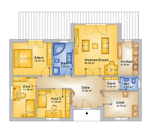 Fertighaus Haus 111 - Var. 015 von Langstein Immobilien Ausbauhaus ab 151713€, Bungalow Grundriss 1