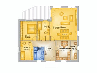 Fertighaus Haus 114 - Var. 006 von Langstein Immobilien Ausbauhaus ab 162743€, Bungalow Grundriss 1