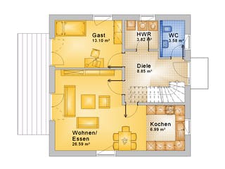 Fertighaus Haus 121 - Var. 001 von Langstein Immobilien Ausbauhaus ab 169223€, Stadtvilla Grundriss 1