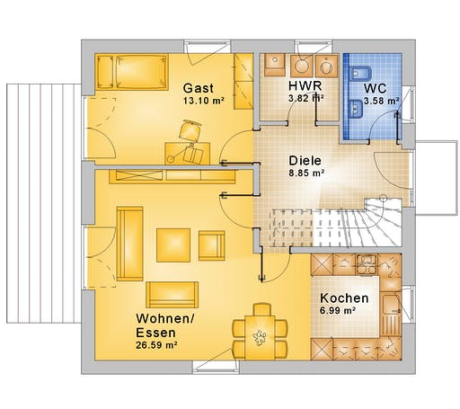 Fertighaus Haus 121 - Var. 001 von Langstein Immobilien Ausbauhaus ab 169223€, Stadtvilla Grundriss 1