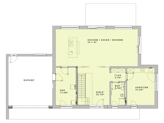 Massivhaus Bauhaus 245 von Lechner Massivhaus, Cubushaus Grundriss 1