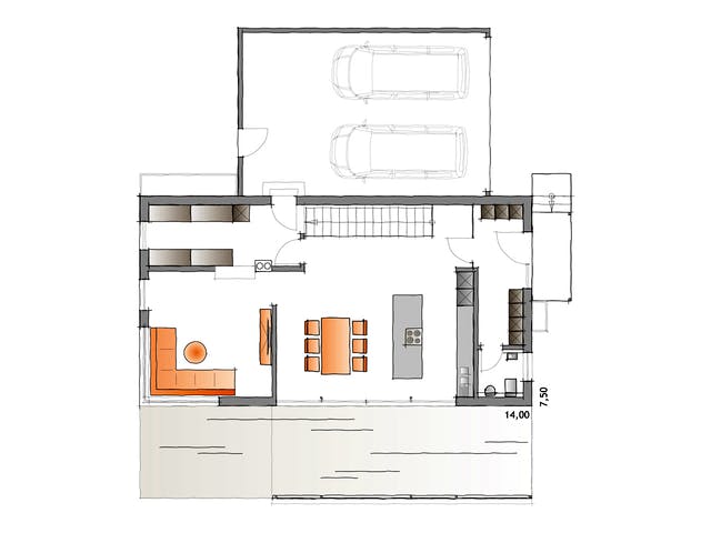 Fertighaus Haus Fizz von Leitsch Haus, Pultdachhaus Grundriss 1