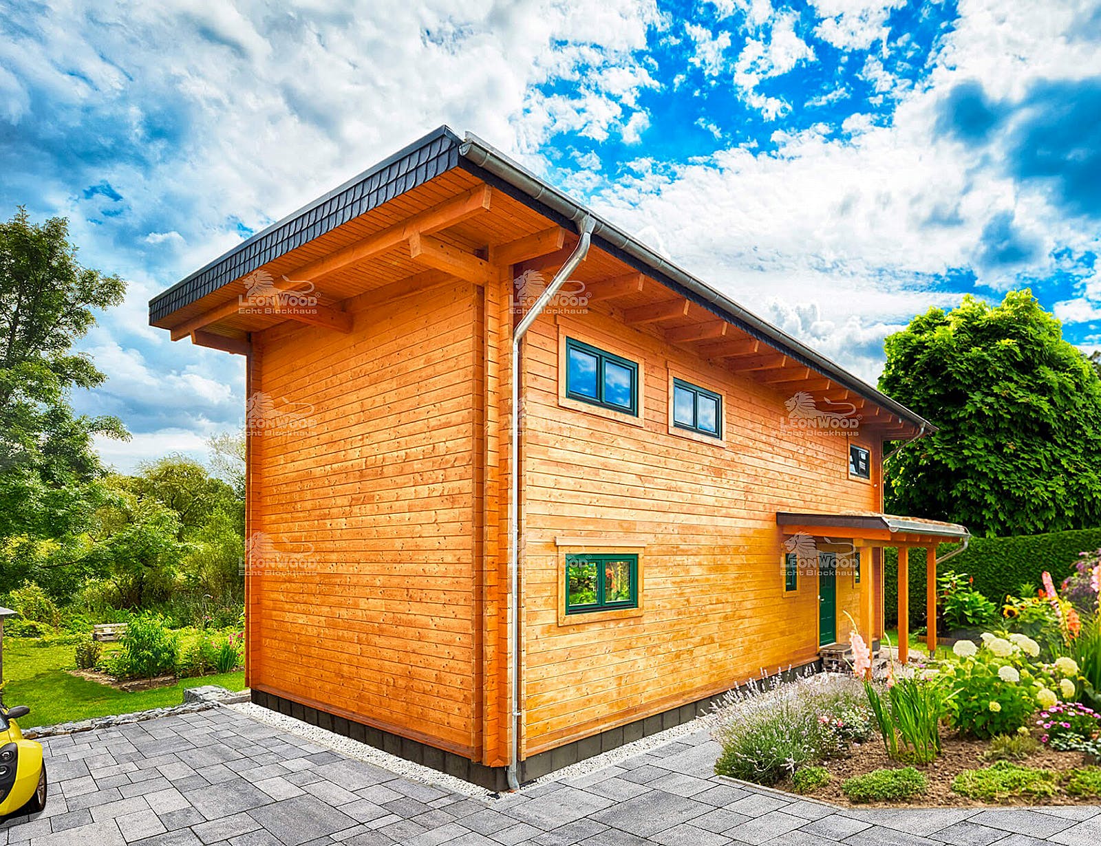 Blockhaus Alpina One von LéonWood Holz-Blockhaus Bausatzhaus ab 140180€, Blockhaus Außenansicht 2