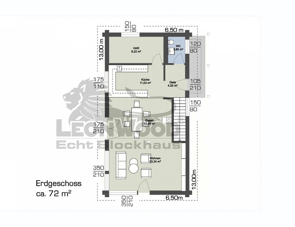 Blockhaus Alpina One von LéonWood Holz-Blockhaus Bausatzhaus ab 140180€, Blockhaus Grundriss 1