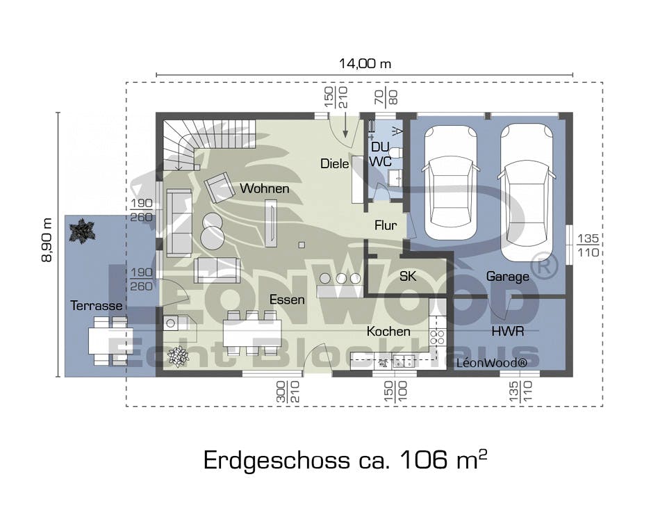 Blockhaus Ancona von LéonWood Holz-Blockhaus Bausatzhaus ab 184020€, Blockhaus Grundriss 1