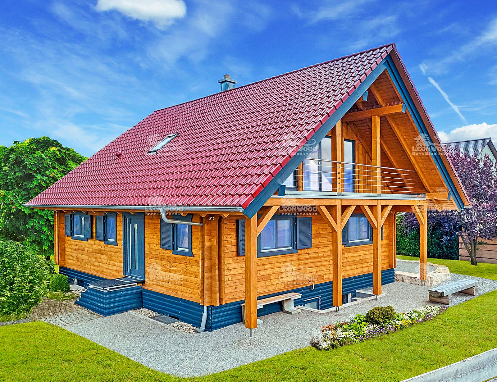 Blockhaus Classic 150 von LéonWood® Holz-Blockhaus Bausatzhaus ab 156365€, Blockhaus Außenansicht 2