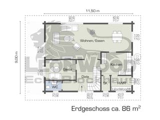 Blockhaus Classic 150 von LéonWood® Holz-Blockhaus Bausatzhaus ab 156365€, Blockhaus Grundriss 1