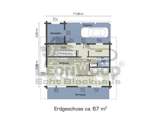 Blockhaus Cubus 130 von LéonWood® Holz-Blockhaus Bausatzhaus ab 151798€, Blockhaus Grundriss 1