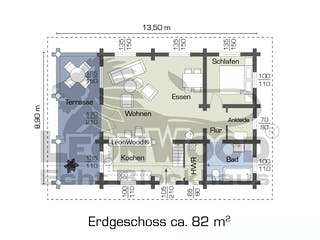 Blockhaus Elch von LéonWood® Holz-Blockhaus Bausatzhaus ab 114900€, Blockhaus Grundriss 1