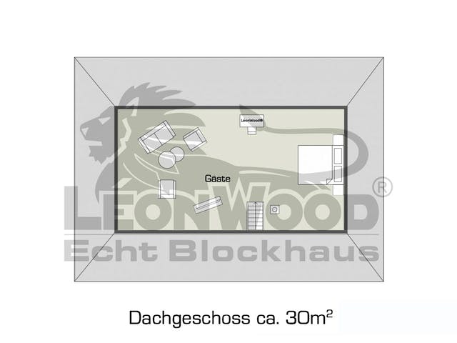 Blockhaus Elch von LéonWood® Holz-Blockhaus Bausatzhaus ab 114900€, Blockhaus Grundriss 2