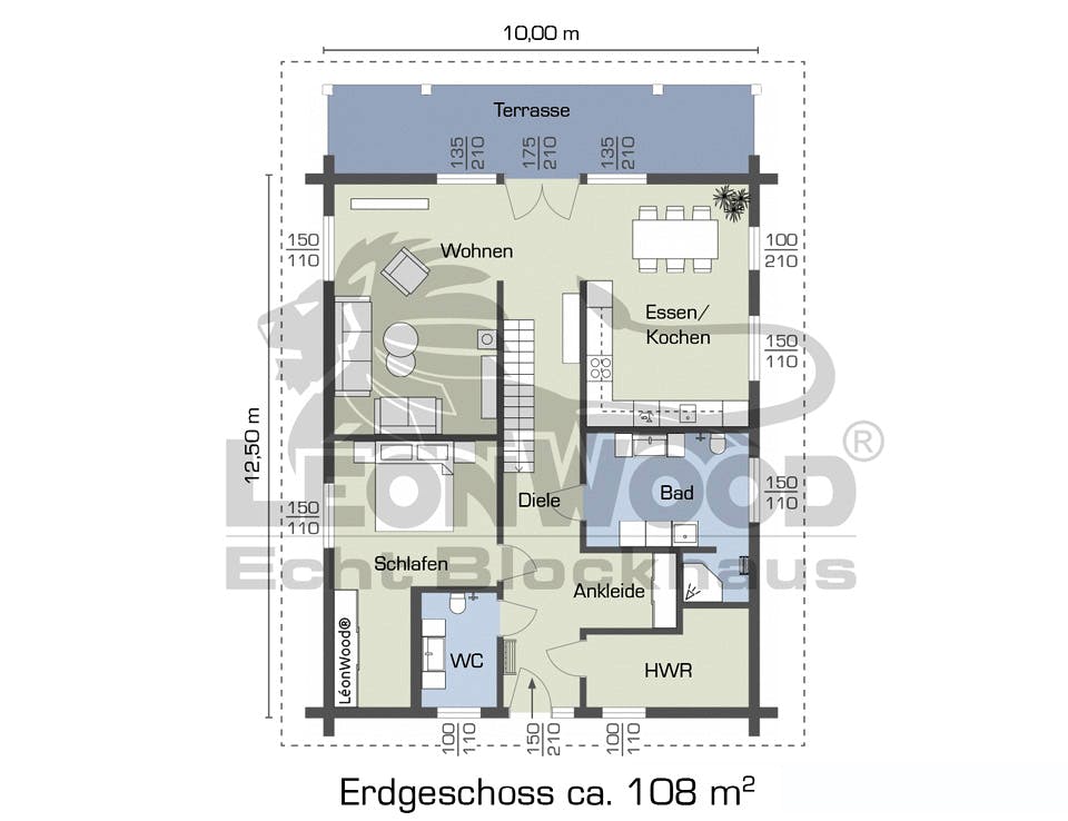 Blockhaus Espoo 108 von LéonWood® Holz-Blockhaus Bausatzhaus ab 150567€, Blockhaus Grundriss 1