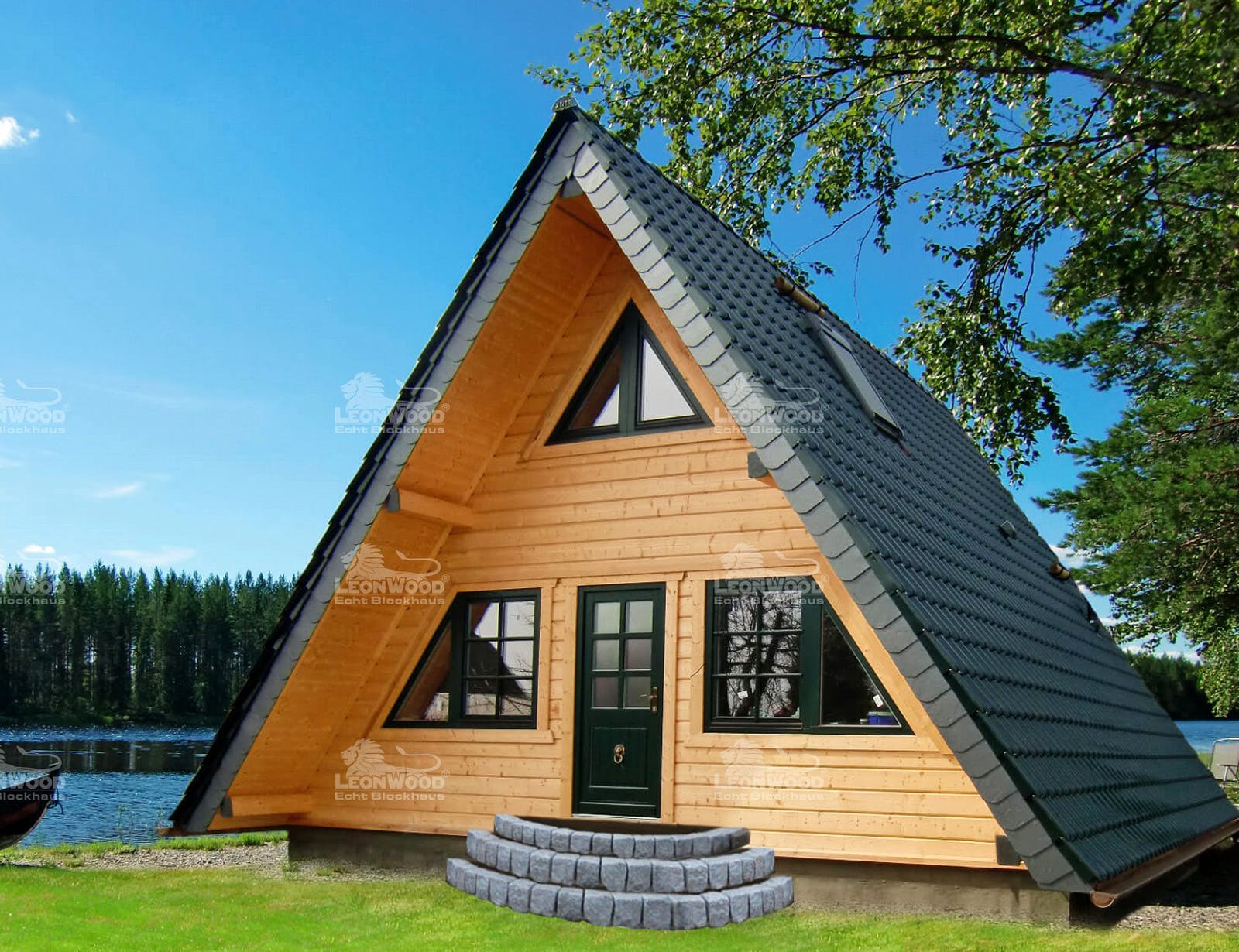 Blockhaus Finny von LéonWood® Holz-Blockhaus Bausatzhaus ab 68771€, Blockhaus Außenansicht 1