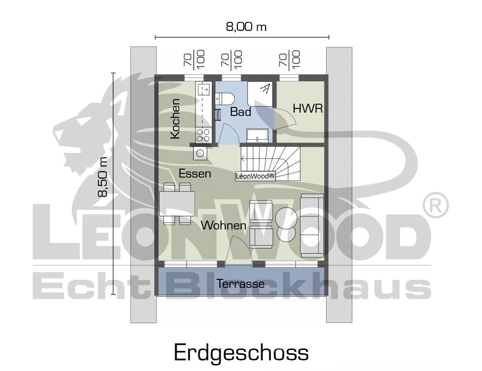 Blockhaus Finny von LéonWood® Holz-Blockhaus Bausatzhaus ab 68771€, Blockhaus Grundriss 1
