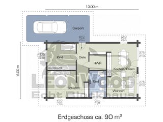 Blockhaus Flatwood Green 90 von LéonWood® Holz-Blockhaus Bausatzhaus ab 120466€, Blockhaus Grundriss 1