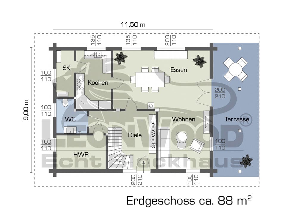 Blockhaus Vikkinghus von LéonWood Holz-Blockhaus Bausatzhaus ab 163900€, Blockhaus Grundriss 1