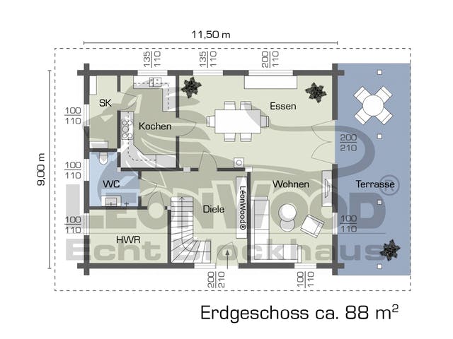 Blockhaus Vikkinghus von LéonWood® Holz-Blockhaus Bausatzhaus ab 153900€, Blockhaus Grundriss 1