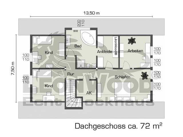 Blockhaus Vikkinghus von LéonWood® Holz-Blockhaus Bausatzhaus ab 153900€, Blockhaus Grundriss 2