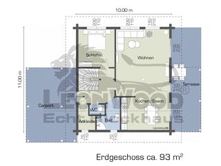 Blockhaus Villa Siena von LéonWood® Holz-Blockhaus Bausatzhaus ab 202283€, Blockhaus Grundriss 1