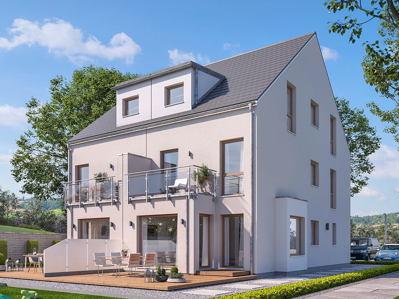 Fertighaus Solution 117 XL V4 von Living Fertighaus Schlüsselfertig ab 401560€, Satteldach-Klassiker Außenansicht 1