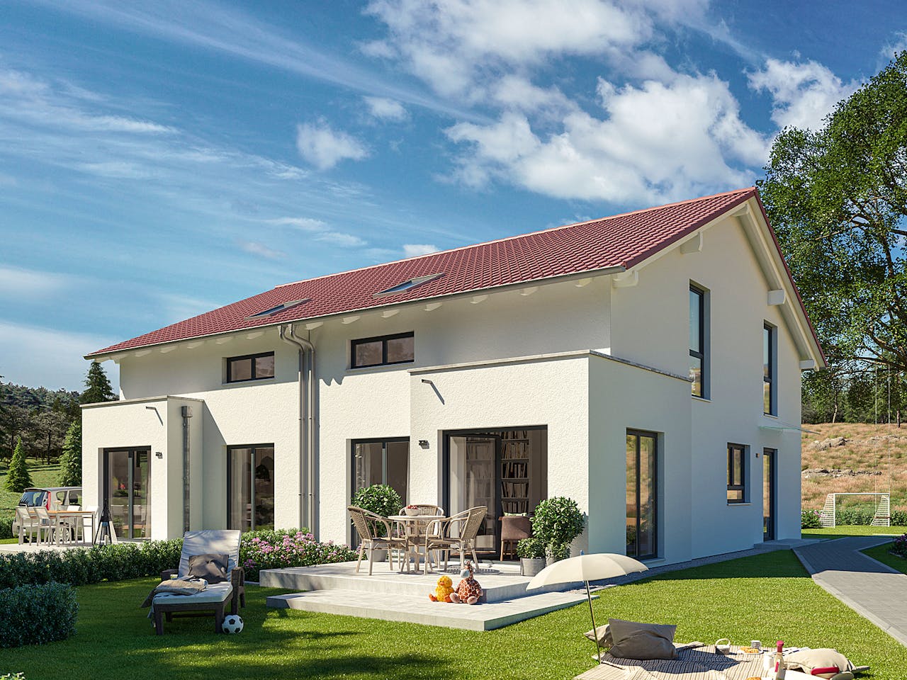 Fertighaus SOLUTION 124 L V3 von Living Fertighaus Schlüsselfertig ab 340206€, Satteldach-Klassiker Außenansicht 1