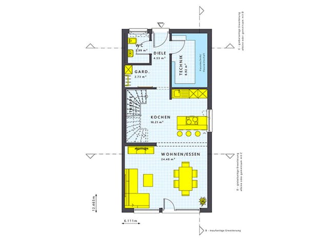 Fertighaus SOLUTION 125 L V2 von Living Fertighaus Schlüsselfertig ab 352015€, Satteldach-Klassiker Grundriss 1