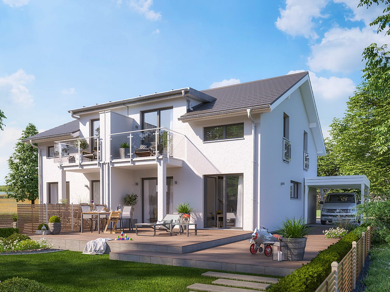 Fertighaus SOLUTION 125 L V3 von Living Fertighaus Schlüsselfertig ab 446559€, Satteldach-Klassiker Außenansicht 1