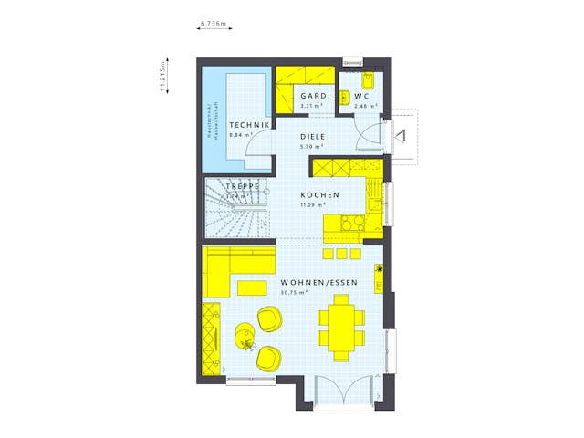 Fertighaus SOLUTION 124 V3 von Living Fertighaus Schlüsselfertig ab 340812€, Satteldach-Klassiker Grundriss 1