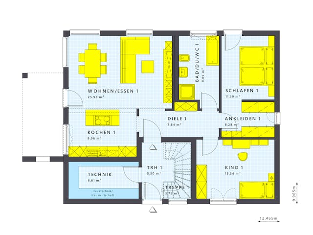 Fertighaus SOLUTION 204 V2 L von Living Fertighaus Schlüsselfertig ab 489984€, Satteldach-Klassiker Grundriss 1