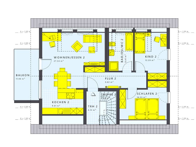 Fertighaus SOLUTION 204 V2 L von Living Fertighaus Schlüsselfertig ab 489984€, Satteldach-Klassiker Grundriss 2