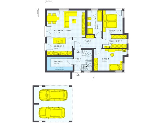 Fertighaus SOLUTION 204 V9 L von Living Fertighaus Schlüsselfertig ab 525588€, Cubushaus Grundriss 1