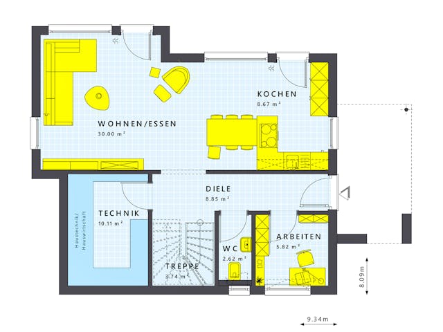 Fertighaus SUNSHINE 125 V5 von Living Fertighaus Schlüsselfertig ab 359958€, Satteldach-Klassiker Grundriss 1