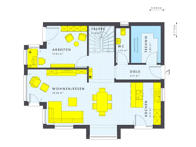 Fertighaus SUNSHINE 143 V4 von Living Fertighaus Schlüsselfertig ab 388921€, Satteldach-Klassiker Grundriss 1