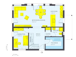 Fertighaus SUNSHINE 165 V3 von Living Fertighaus Schlüsselfertig ab 360188€, Satteldach-Klassiker Grundriss 1