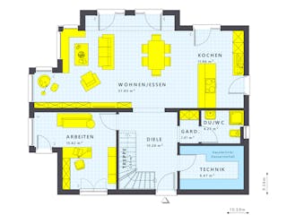 Fertighaus SUNSHINE 165 V6 von Living Fertighaus Schlüsselfertig ab 387558€, Stadtvilla Grundriss 1