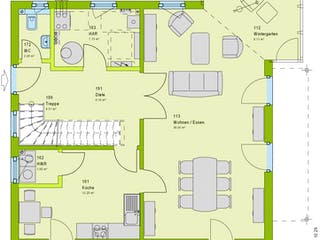 Fertighaus LifeStyle 10 V1 von massa haus Ausbauhaus ab 97999€, Satteldach-Klassiker Grundriss 1