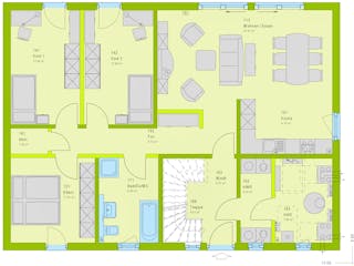 Fertighaus LifeStyle 14 von massa haus Ausbauhaus ab 93999€, Satteldach-Klassiker Grundriss 1