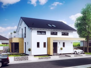 Fertighaus LifeStyle 13 von massa haus Ausbauhaus ab 89999€, Satteldach-Klassiker Außenansicht 1