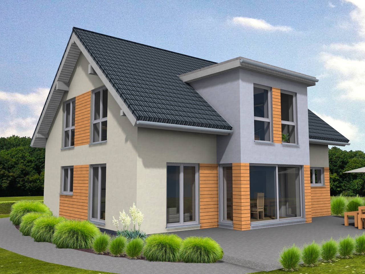 Fertighaus Lifestyle 156 von Suckfüll Energiesparhaus Schlüsselfertig ab 447131€, Satteldach-Klassiker Außenansicht 1