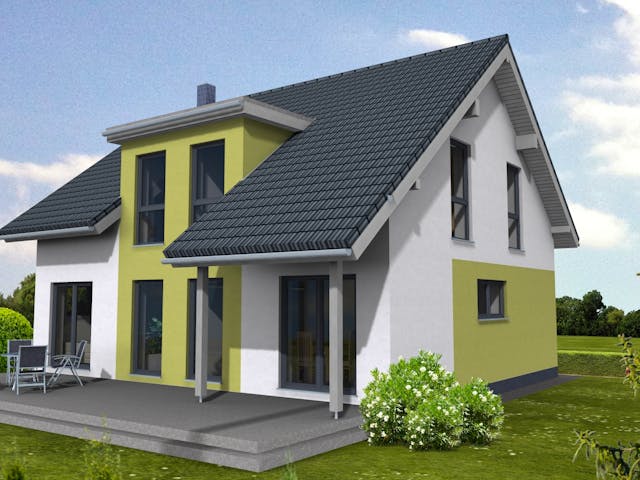 Fertighaus Lifestyle 163 von Suckfüll Energiesparhaus Schlüsselfertig ab 434588€, Satteldach-Klassiker Außenansicht 1