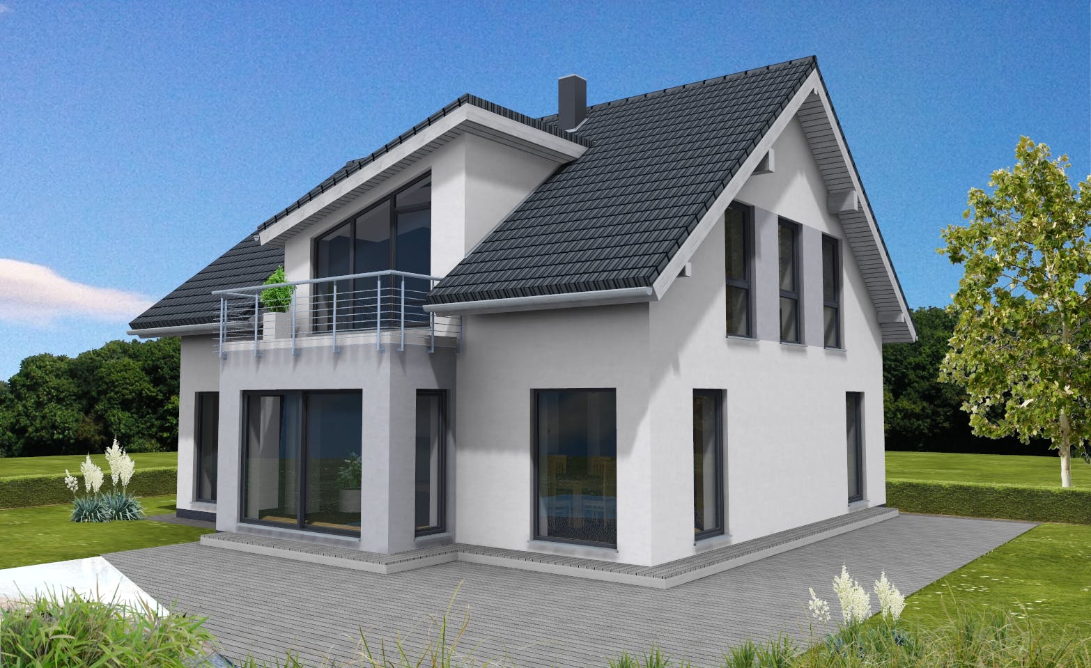 Fertighaus Lifestyle 177 von Suckfüll Energiesparhaus Schlüsselfertig ab 411960€, Satteldach-Klassiker Außenansicht 1