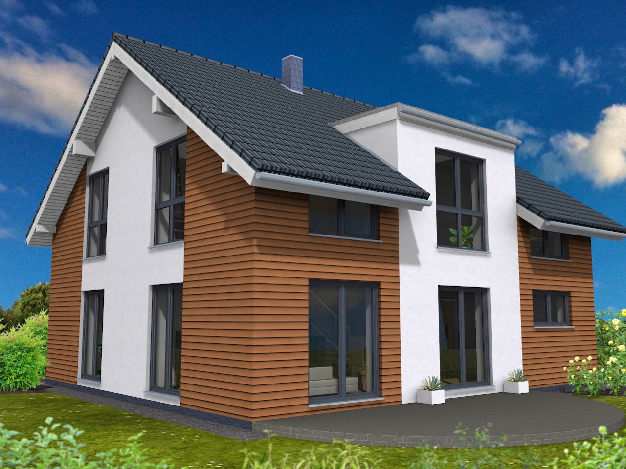 Fertighaus Lifestyle 179 von Suckfüll Energiesparhaus Schlüsselfertig ab 459956€, Satteldach-Klassiker Außenansicht 1