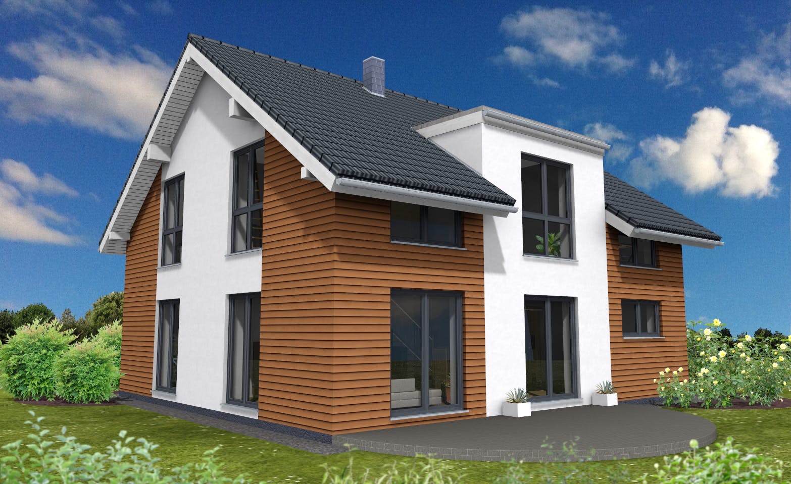 Fertighaus Lifestyle 179 von Suckfüll Energiesparhaus Schlüsselfertig ab 396369€, Satteldach-Klassiker Außenansicht 1